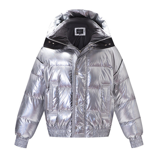 Fofinha - Glossy Thickened Loose Mid Length Down Jacket