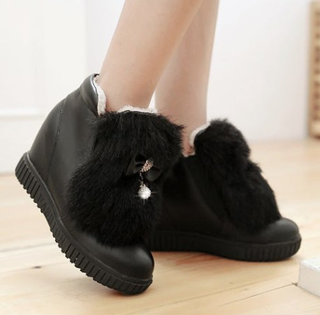 Fofinha - Flat Bowknot Shaggy White/Black Snow Boots