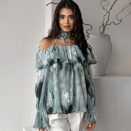 Fofinha - Ink Painting Lace-up Off-shoulder Top